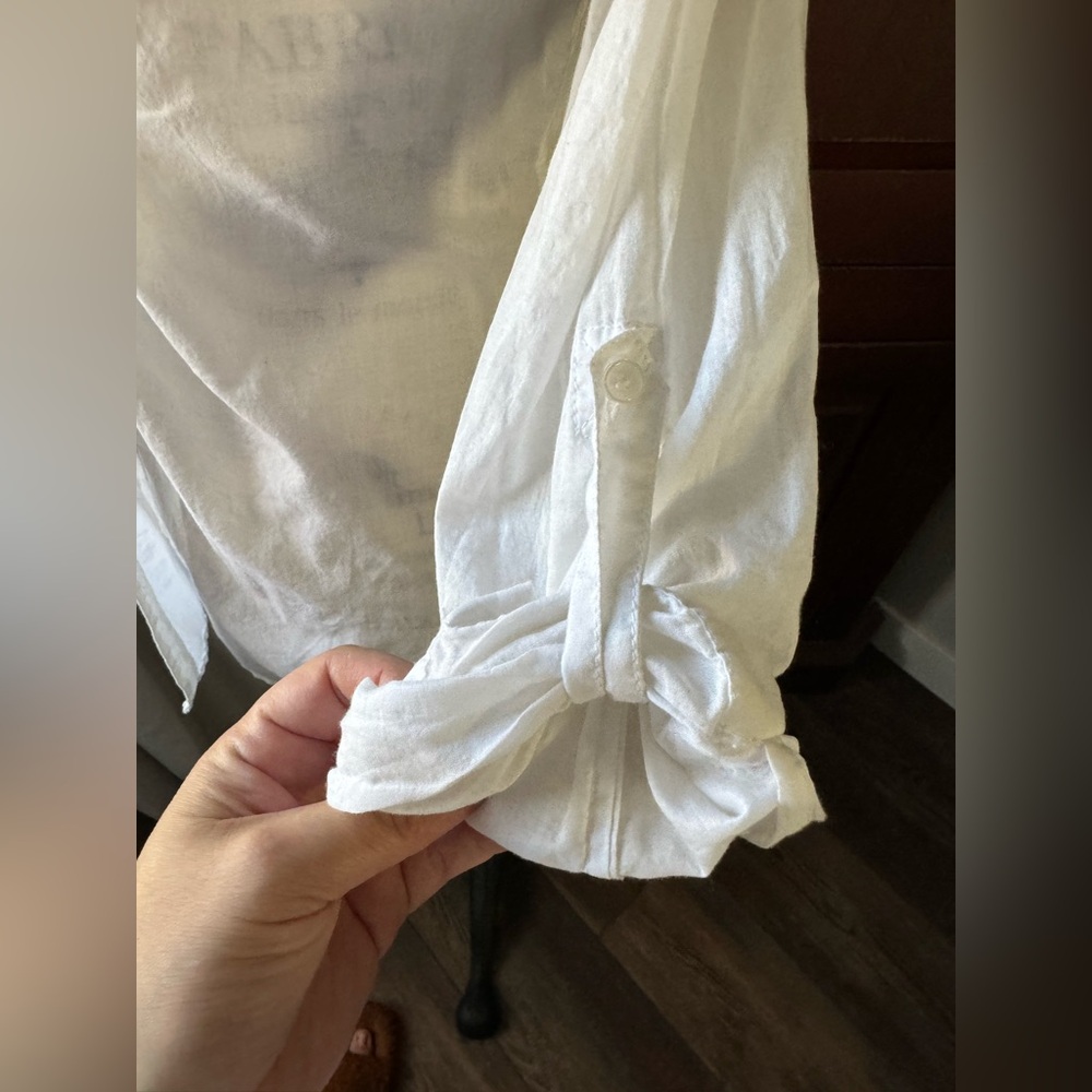 Express Medium 100% Cotton Button Down Ruffled Top - image 8